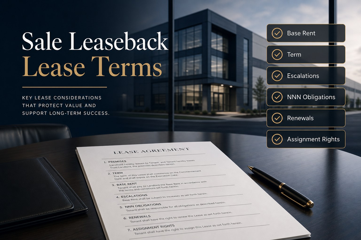 Investment Grade sale leaseback lease terms analysis for commercial real estate owners