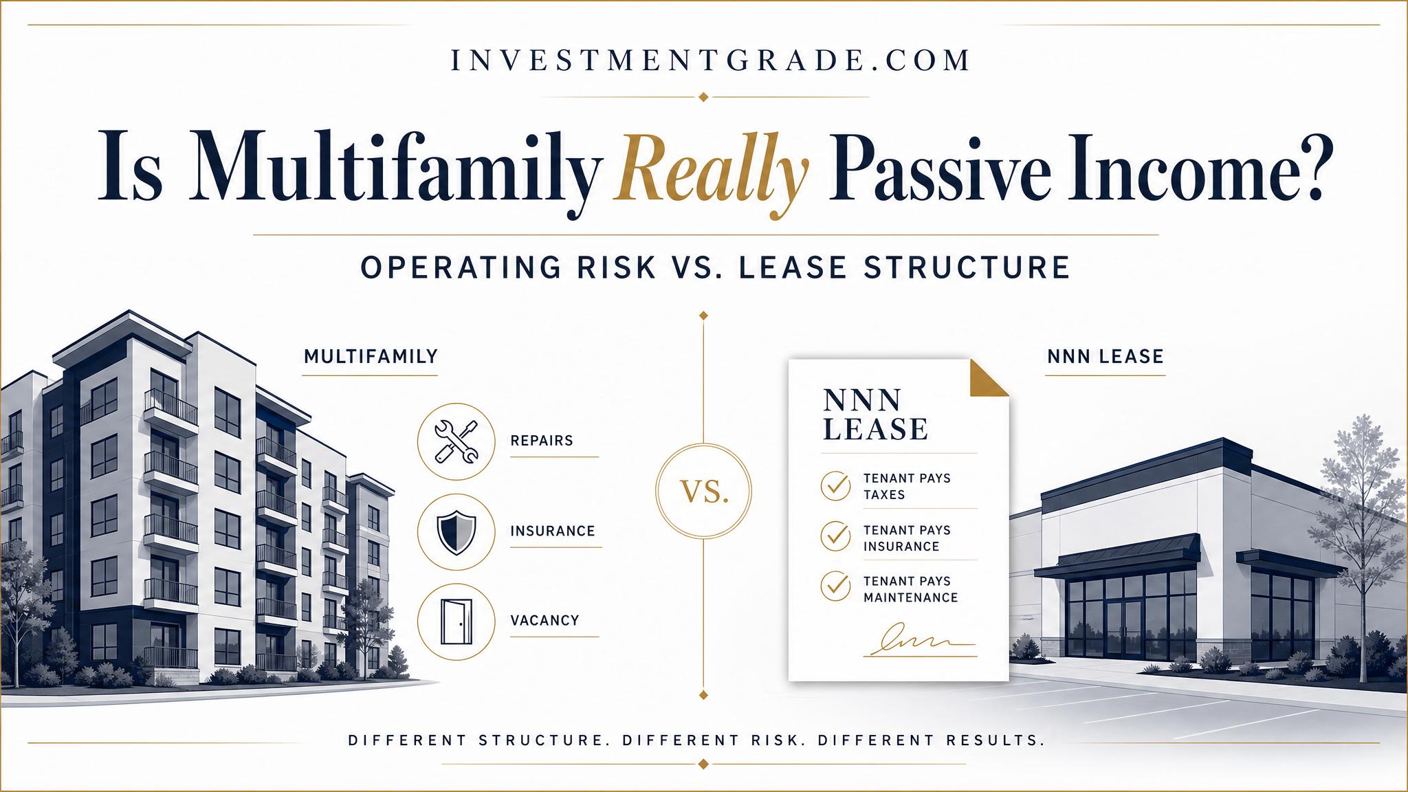 Is Multifamily Really Passive Income title card comparing operating risk with lease structure