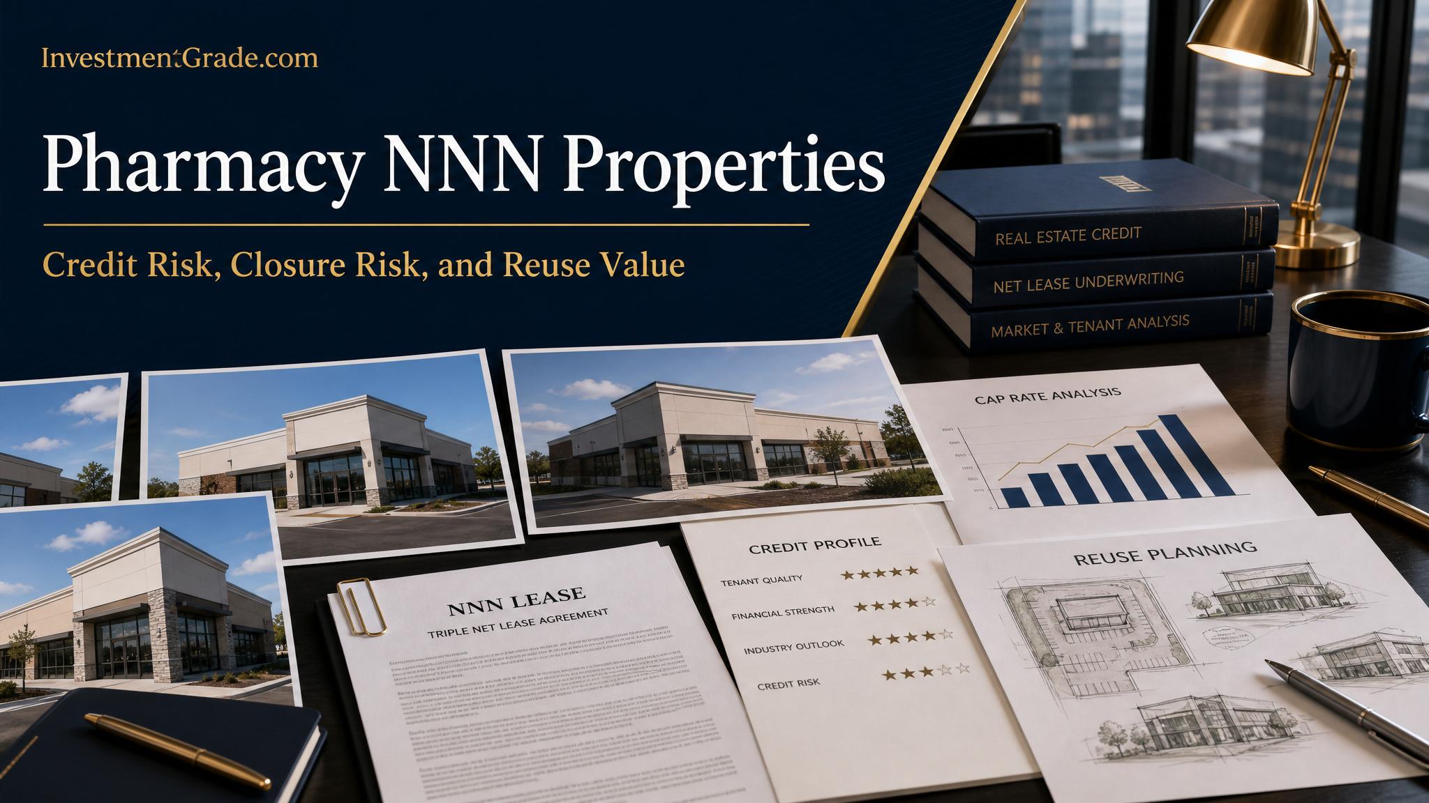 Pharmacy NNN properties credit risk closure risk and reuse value title card